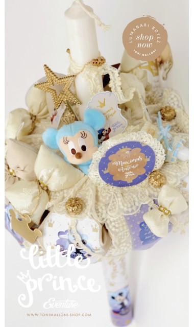 Lumanare de botez pentru baieti cu jucarie de plus Mickey Mouse, 65x4 cm, Royal blue  2